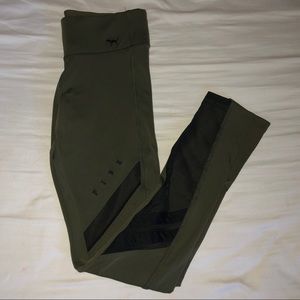 PINK Army Green High Waisted Cotton Mesh Leggings